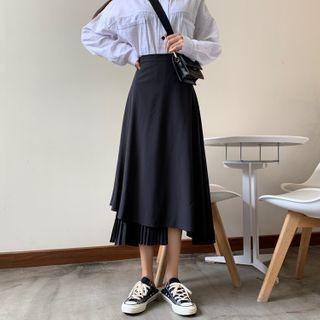 Pleated Panel Asymmetric Hem A-line Skirt