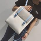 Faux Leather Color Panel Flap Backpack