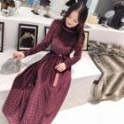 Long-sleeve Mock Neck Printed Maxi Velvet Dress