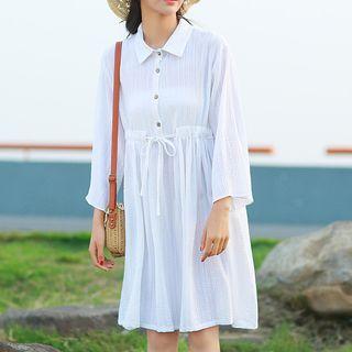 Drawstring 3/4-sleeve Shirt Dress