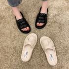 Platform Faux-leather Woven Slide Sandals