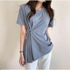 Asymmetric Shirred Plain T-shirt