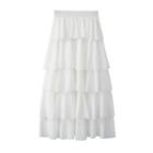 Plain Layered Midi Chiffon Skirt