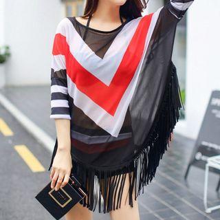 Set: Bikini + Color Block Fringe Cover-up