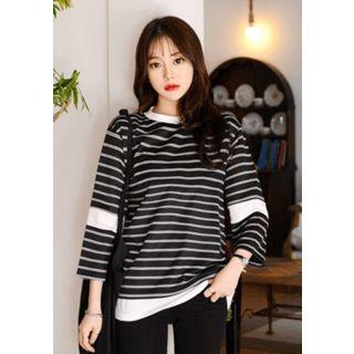 Cropped-sleeve Stripe T-shirt