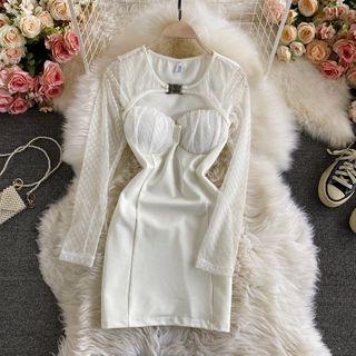 Mesh Panel Keyhole Bodycon Dress