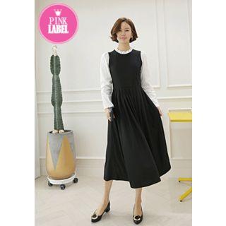 Mock Two-piece Pleated Midi Dress