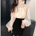 Long-sleeve Sheer Ruffled Top With Camisole