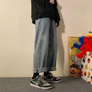 Star Print Straight-leg Jeans
