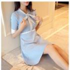 Contrast Trim Short-sleeve Knit A-line Dress