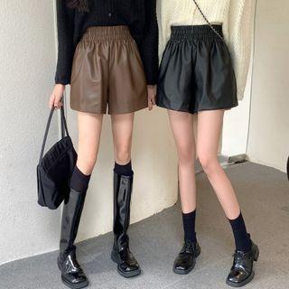 Faux Leather A-line Wide-leg Shorts