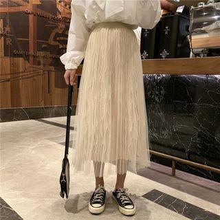 Mesh Midi A-line Skirt Almond - One Size