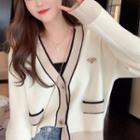 Color Block Cardigan Black & Off-white - One Size