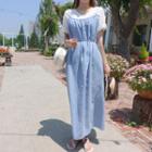 Spaghetti-strap Linen Blend Long Dress With Sash