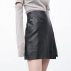 Faux-leather Stitched Mini Skirt