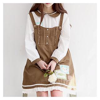 Button-front Pintucked Mini Suspender Dress