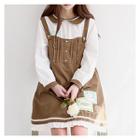 Button-front Pintucked Mini Suspender Dress