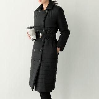 Double-breasted Padded Long Jacket With Belt