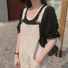 Balloon-sleeve Contrast-trim T-shirt Black - One Size