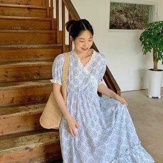 Ruffled Patterned Long Wrap Dress