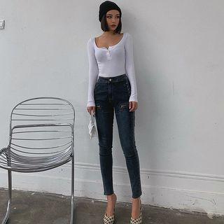 Cross Strap-side Skinny Jeans