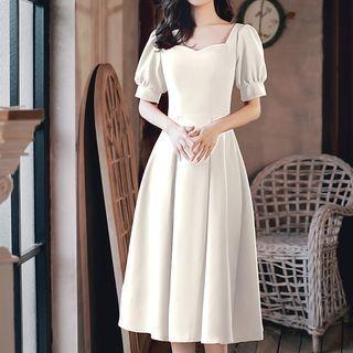 Puff-sleeve Bow-back A-line Cocktail Dress