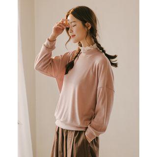 Lace-neckline Knit Pullover