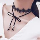 Lace & Bow Layered Choker Necklace As Shown In Figure - One Size
