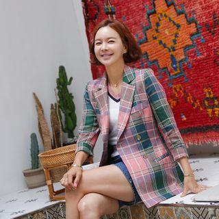 Slim-fit Linen Plaid Blazer