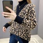 Leopard Print Mock Neck Sweater