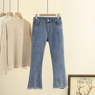 Studded Fringed Hem Bootcut Jeans