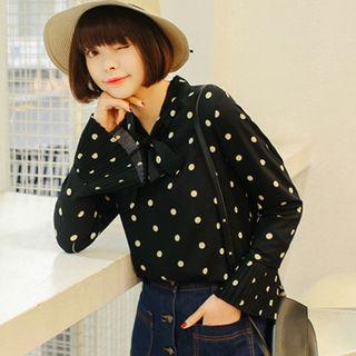 Peter Pan Collar Bell-sleeve Polka Dot Bow Blouse