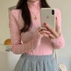 Long-sleeve Mock-neck Ruched T-shirt