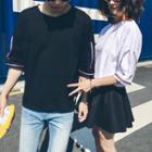 Couple Matching Elbow-sleeve Strapped T-shirt