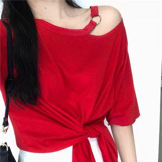 Plain Off-shoulder Knot Cropped Top