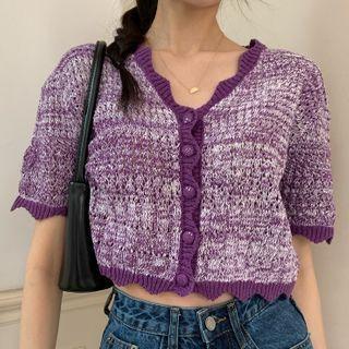 Short-sleeve Scalloped Cardigan Purple - One Size