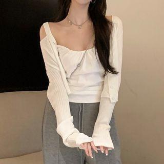 Strapless Plain Top / Shrug / Wide Leg Pants