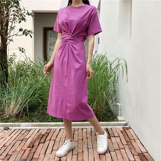Short-sleeve Tie-waist Slit T-shirt Dress