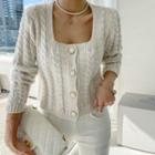 Square-neck Cable-knit Cardigan