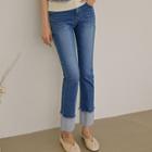 Fringed Roll-up Straight-leg Jeans