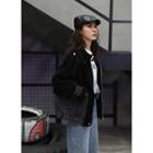 Corduroy Panel Zip Denim Jacket Black - One Size