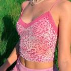 V-neck Leopard Print Lace Trim Cropped Camisole