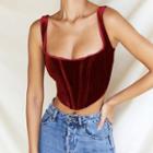 Sleeveless Velvet Square-neck Corset Top
