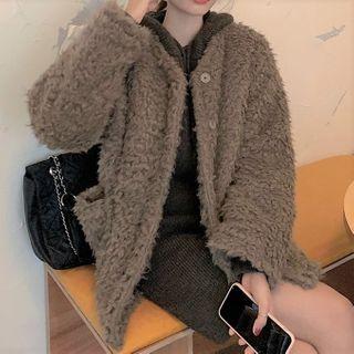 Fleece Button Jacket / Mini Knit Hoodie Dress