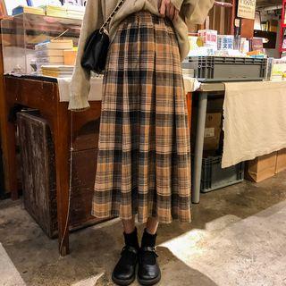 Plaid Midi A-line Skirt Plaid - Skirt - One Size