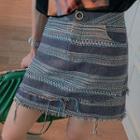 Fringed Pattered Mini A-line Skirt