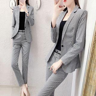 Set: Single-buttoned Plaid Blazer + Plaid Slim-fit Dress Pants