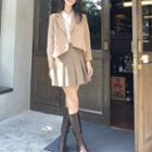 Blazer / Lace Trim Blouse / Pleated Mini A-line Skirt