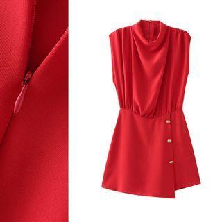 Mock-neck Asymmetrical Sleeveless Romper