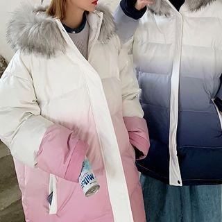 Couple Matching Gradient Hooded Padded Zip-up Jacket